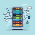 Colorful server rack connected to cloud and global network icons Royalty Free Stock Photo