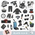 Colorful set of black color objects. Visual dictionary for children about the basic colors
