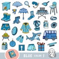 Colorful set of blue color objects. Visual dictionary for children about the basic colors