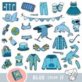 Colorful set of blue color objects. Visual dictionary for children about the basic colors