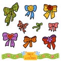 Colorful set of bows, vector cartoon collection Royalty Free Stock Photo