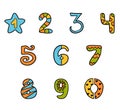 Colorful set of cartoon symbols, numbers from zero to nine Royalty Free Stock Photo