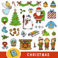 Colorful set of Christmas objects. Visual dictionary for kids about winter holiday