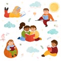 Colorful set of cute children read books Royalty Free Stock Photo