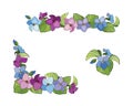 Colorful set of decorative elements corner, border of flowers of violets.