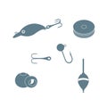 Colorful set of different tools for fishing Royalty Free Stock Photo