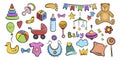 Colorful set doodle baby Icons and elements on white background Royalty Free Stock Photo