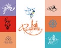 Colorful set of emblems for islamic holy holiday Ramadan. Royalty Free Stock Photo