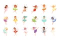 Colorful set of fairies in flying action. Little creatures with colorful hair and wings. Mythical fairy tale characters Royalty Free Stock Photo