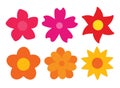 Colorful Set of Flat Flower Icons Isolated on white. Cute Retro Design for Stickers, Labels, Tags, Gift wrapping paper Royalty Free Stock Photo