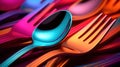 A colorful set of forks and spoons, AI Royalty Free Stock Photo
