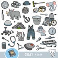 Colorful set of gray color objects. Visual dictionary for children about the basic colors