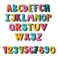 Colorful set of hand drawn font. School English alphabet. Cute cartoon style. Multicolored bright letters. Kid style drawing font Royalty Free Stock Photo