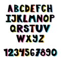 Colorful set of hand drawn font. School English alphabet. Multicolored bright letters. Cute cartoon style. Kid style drawing font Royalty Free Stock Photo