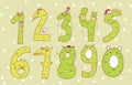 Colorful set of hand drawn numbers on background