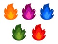 colorful set icon fire hot explosion danger flammable burning ignition blaze symbol Royalty Free Stock Photo