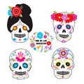 Colorful symbols Dia De Los muertos holiday day of the dead vector. Royalty Free Stock Photo