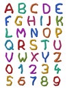 Colorful set of irregular letters and digits