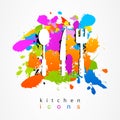 Colorful set of kitchen accessories icon iogo