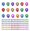 Colorful Set of Location, Places, Travel and Destination Pin Icons Royalty Free Stock Photo