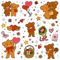 Colorful set of love bears. Valentines day character collection Royalty Free Stock Photo