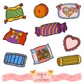 Colorful set of pillows, vector cartoon collection Royalty Free Stock Photo
