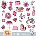 Colorful set of pink color objects. Visual dictionary for children about the basic colors Royalty Free Stock Photo