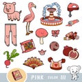 Colorful set of pink color objects. Visual dictionary for children about the basic colors Royalty Free Stock Photo