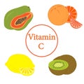 Colorful set of products which contain the most vitamin C Royalty Free Stock Photo