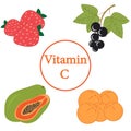 Colorful set of products which contain the most vitamin C Royalty Free Stock Photo