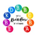 Colorful Set of the Rainbow Colored Bubble Vitamins. Bright Infographic with Lettering. Vector Illustration of Pills