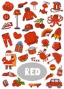 Colorful set of red color objects. Visual dictionary for children about the basic colors Royalty Free Stock Photo