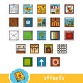 Colorful set of square shape objects. Visual dictionary