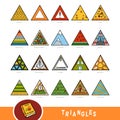 Colorful set of triangle shape objects. Visual dictionary