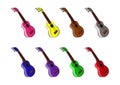 Colorful set of ukulele guitars, cartoon vector and illustration, hand drawn, sketch style