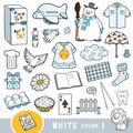 Colorful set of white color objects. Visual dictionary for children about the basic colors Royalty Free Stock Photo