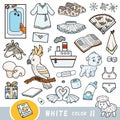 Colorful set of white color objects. Visual dictionary for children about the basic colors Royalty Free Stock Photo