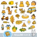 Colorful set of yellow color objects. Visual dictionary for children about the basic colors Royalty Free Stock Photo