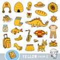 Colorful set of yellow color objects. Visual dictionary for children about the basic colors Royalty Free Stock Photo