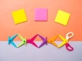 Colorful set of zigzag scissors and sticky note on pastel backg Royalty Free Stock Photo