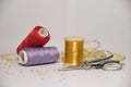 Colorful sewing accessories still life Royalty Free Stock Photo