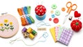 Colorful Sewing and Embroidery Craft Supplies Flat Lay Royalty Free Stock Photo