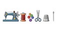 Colorful sewing kit illustration with sewing machine, thread, buttons and tools Royalty Free Stock Photo