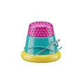 Colorful sewing thimble with needle and thread isolated on white background Royalty Free Stock Photo