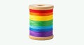 Colorful sewing thread spool rainbow yarn crafting close-up isolated white background Royalty Free Stock Photo