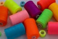 Colorful Sewing Thread Spools on Table Royalty Free Stock Photo