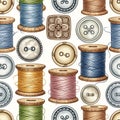 Colorful Sewing Threads and Buttons Illustration Royalty Free Stock Photo