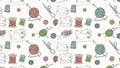 Colorful Sewing Tools Pattern with Thread and Scissors Royalty Free Stock Photo