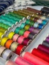 Colorful sewing threads close up