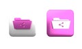 Colorful Share folder icon isolated on white background. Folder sharing. Folder transfer sign. Square button. 3D render